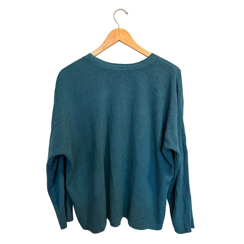 Eileen Fisher Women’s Linen Crepe Stretch Crew Neck Top Size L Teal Long Sleeve - Picture 6 of 7